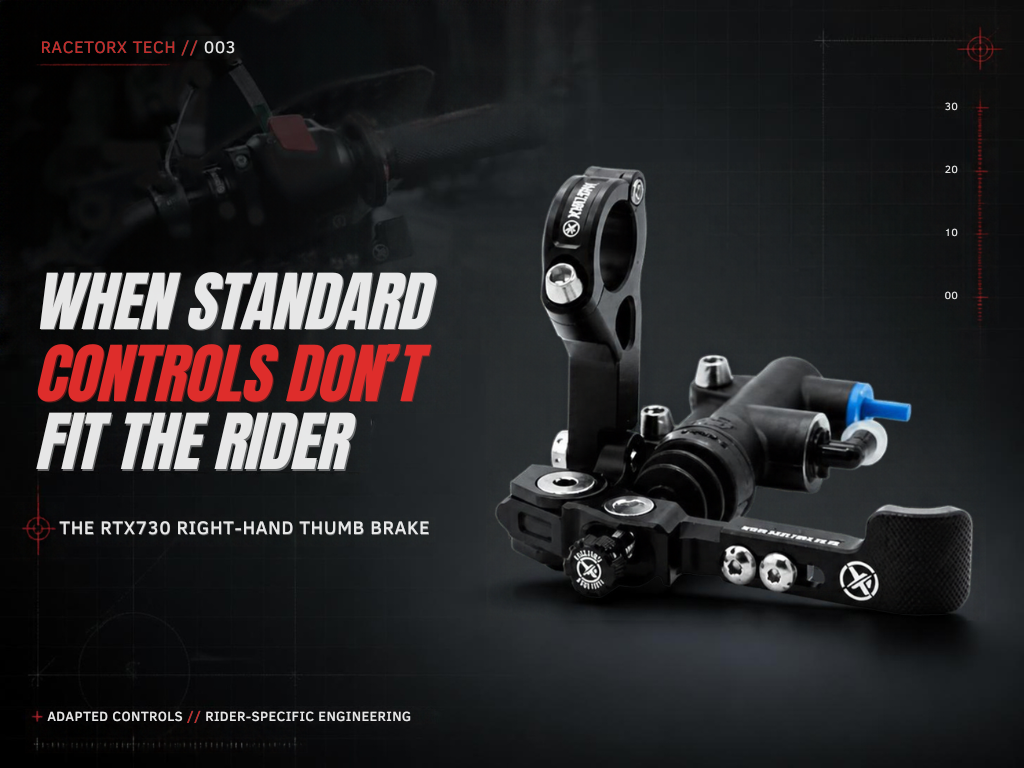 Racetorx RTX730 right-hand thumb brake for adapted motorcycle controls
