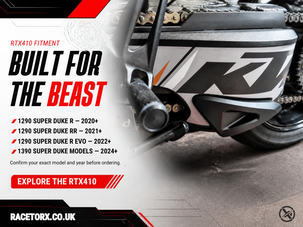 RTX410 Fitment for KTM 1290 and 1390 Super Duke Models Racetorx RTX410 fitment for KTM 1290 and 1390 Super Duke models